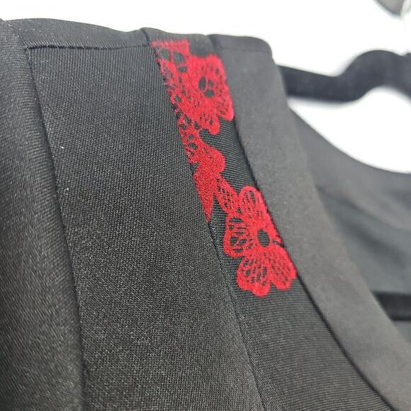 Halo Womens Size S Black Red Velvet Floral Sheath Mini Dress Gothic Office - Picture 2 of 13